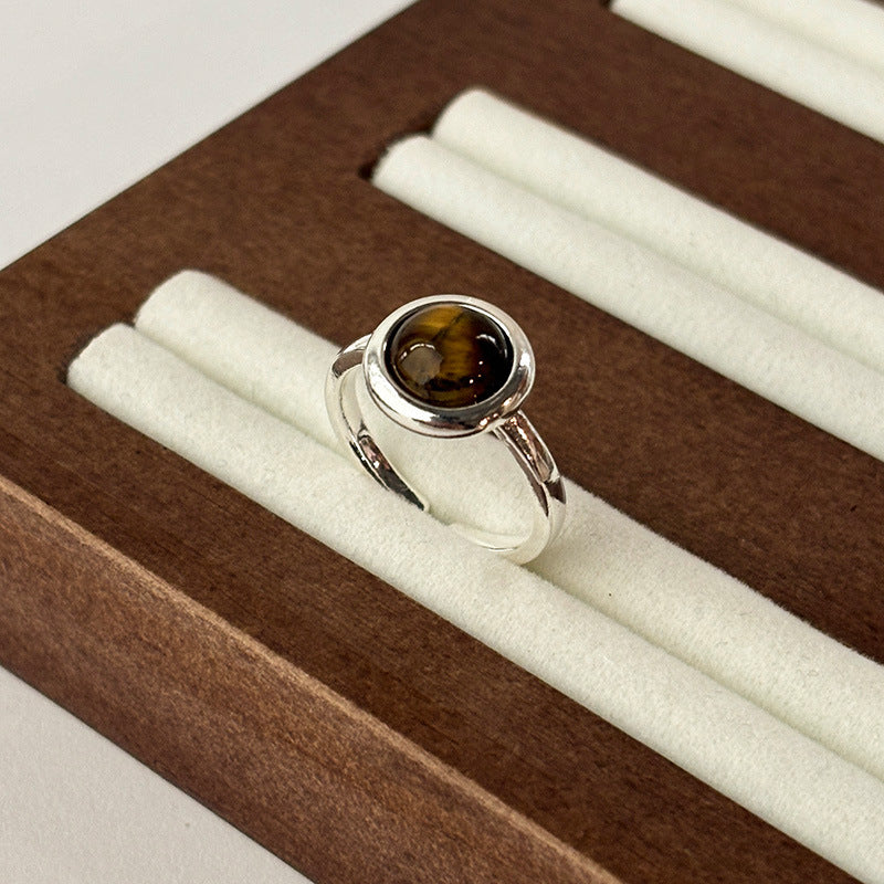 Round Tigereye Female Retro Minority Design Advanced Rings
