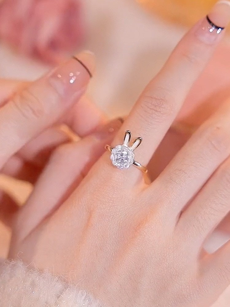 Rabbit Three-piece Rotatable Cute Sier Needle Earrings