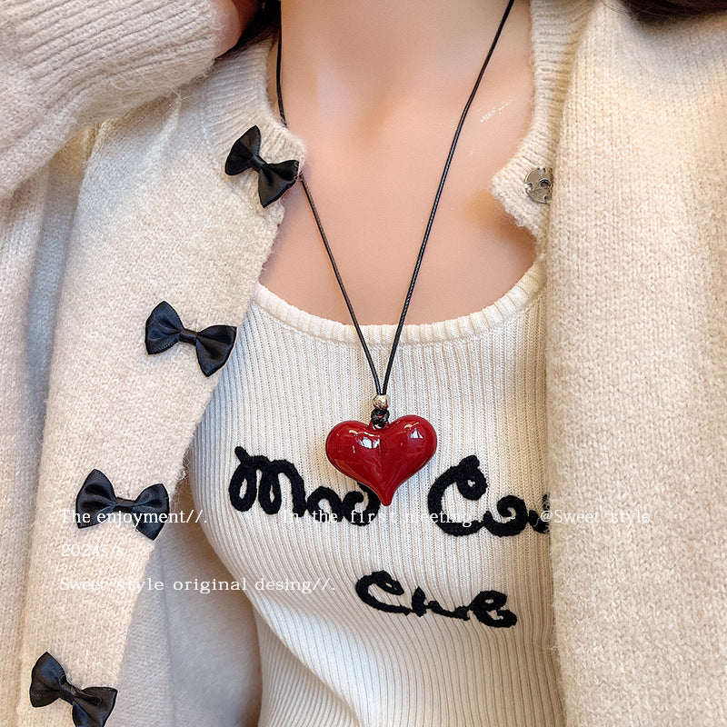 Women's Red Bow Love Minimalist Sweater Chain Necklaces