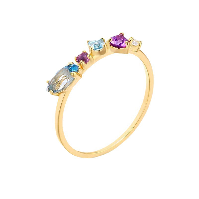 Gold-plated Inlaid Imitation Topaz Female Geometric Retro Rings
