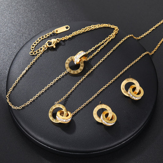 Women's Titanium Steel Rose Gold Diamond Inlaid Clavicle Necklaces