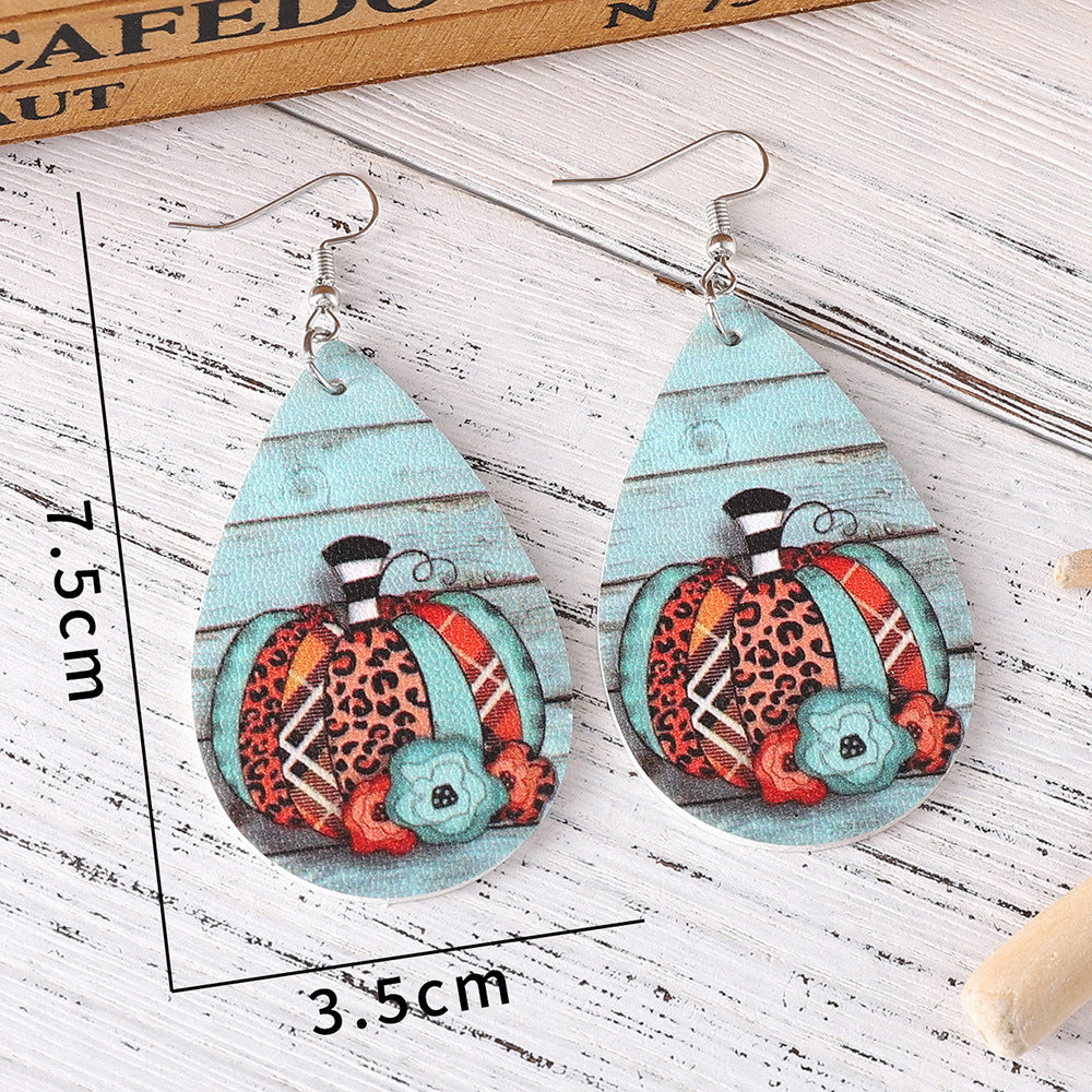 Thanksgiving Maple Leaf Leopard Pumpkin Water Earrings