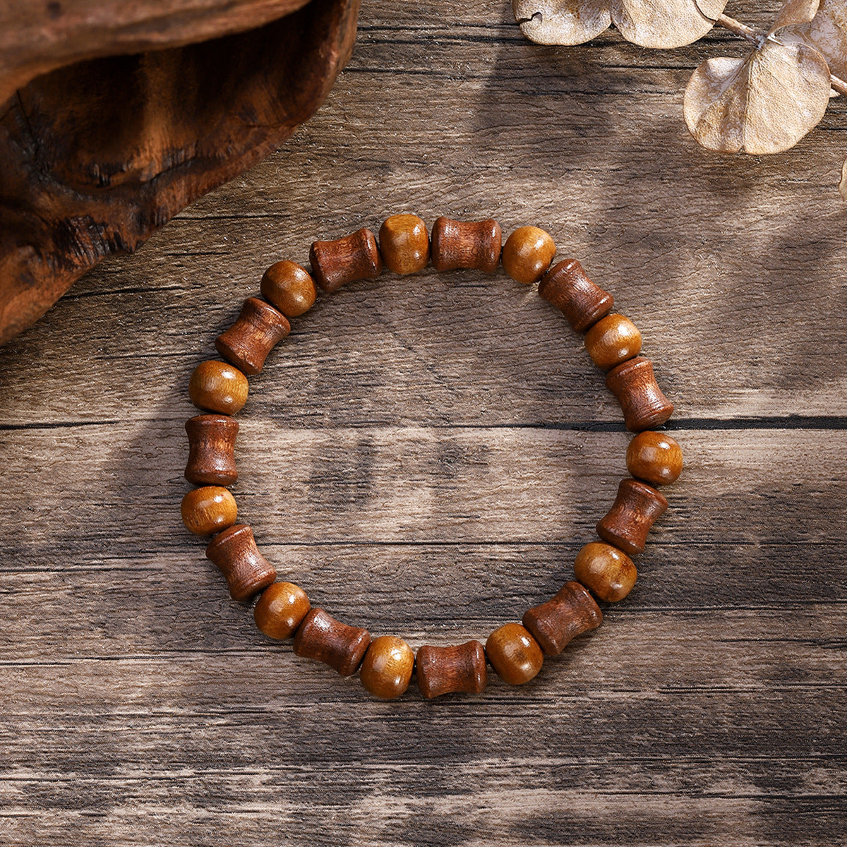 Bamboo Ebony Pear Rosewood Single Unisex Wooden Bead Retro Easy Bracelet