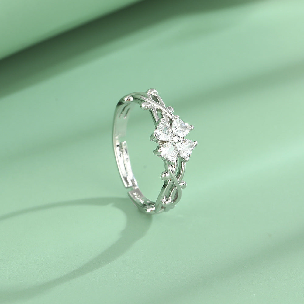 For Girlfriend Heart-shaped Flower Zircon Female Rings