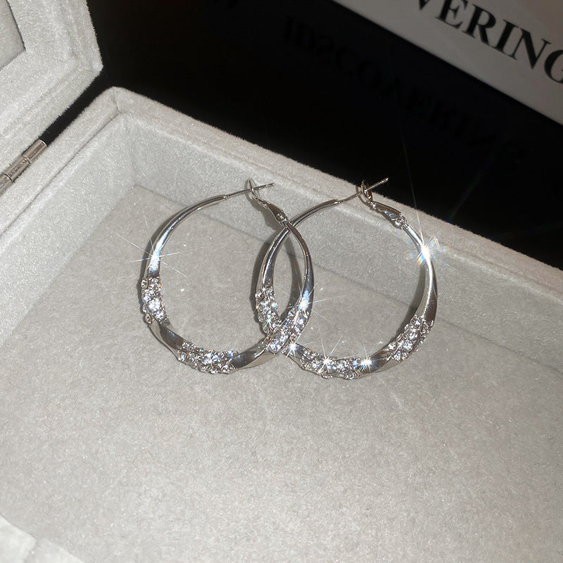 Sier Needle High-grade Twisted Rhinestone Ear Earrings