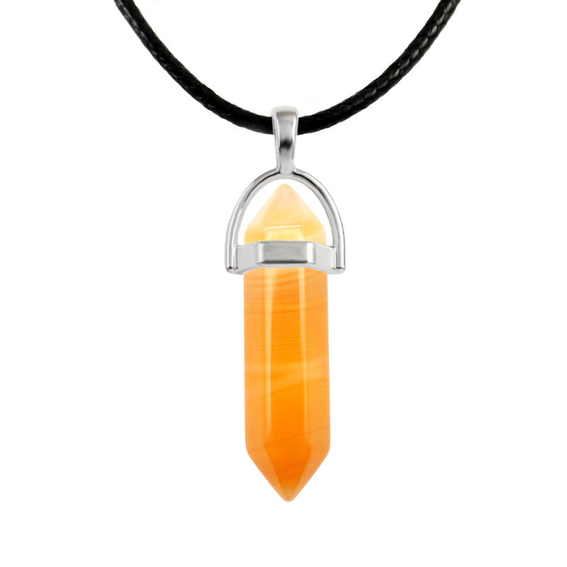 Natural Stone Hexagon Prism Fashion Crystal Necklaces