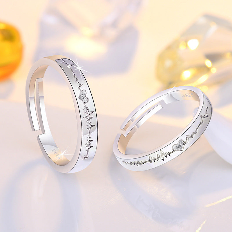 Women's & Men's Couples Openings Sier-plated Couple Fashion Ecg Rings