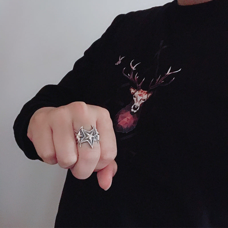 Thai Fashion Five-pointed Star Open Male Personality Rings