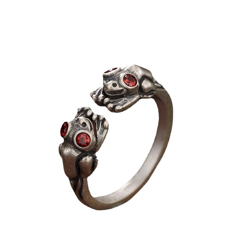 Vintage Thai Sier Frog Pomegranate Red Open Carnelian Golden Rings
