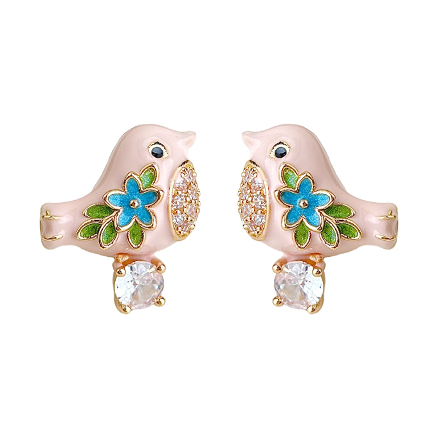 Sweet Cute Enamel Drop Glaze Painted Micro Inlaid Zircon Sier Stud Earrings