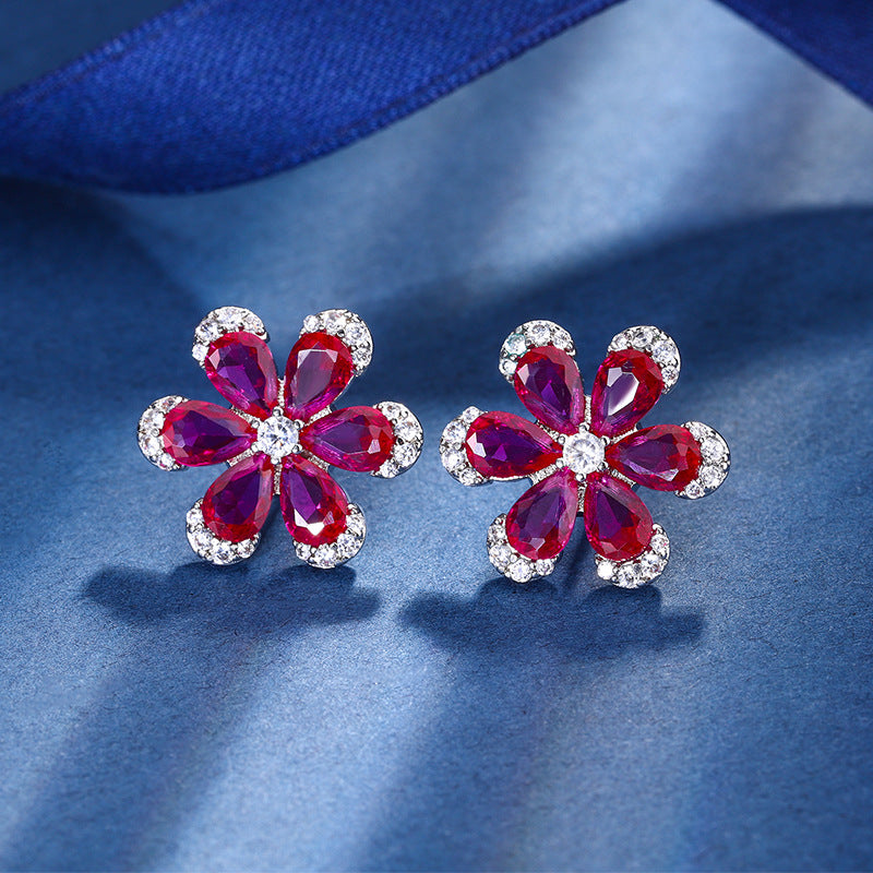 Women's Flower Advanced Light Luxury Three-piece Suit Jewelry Set