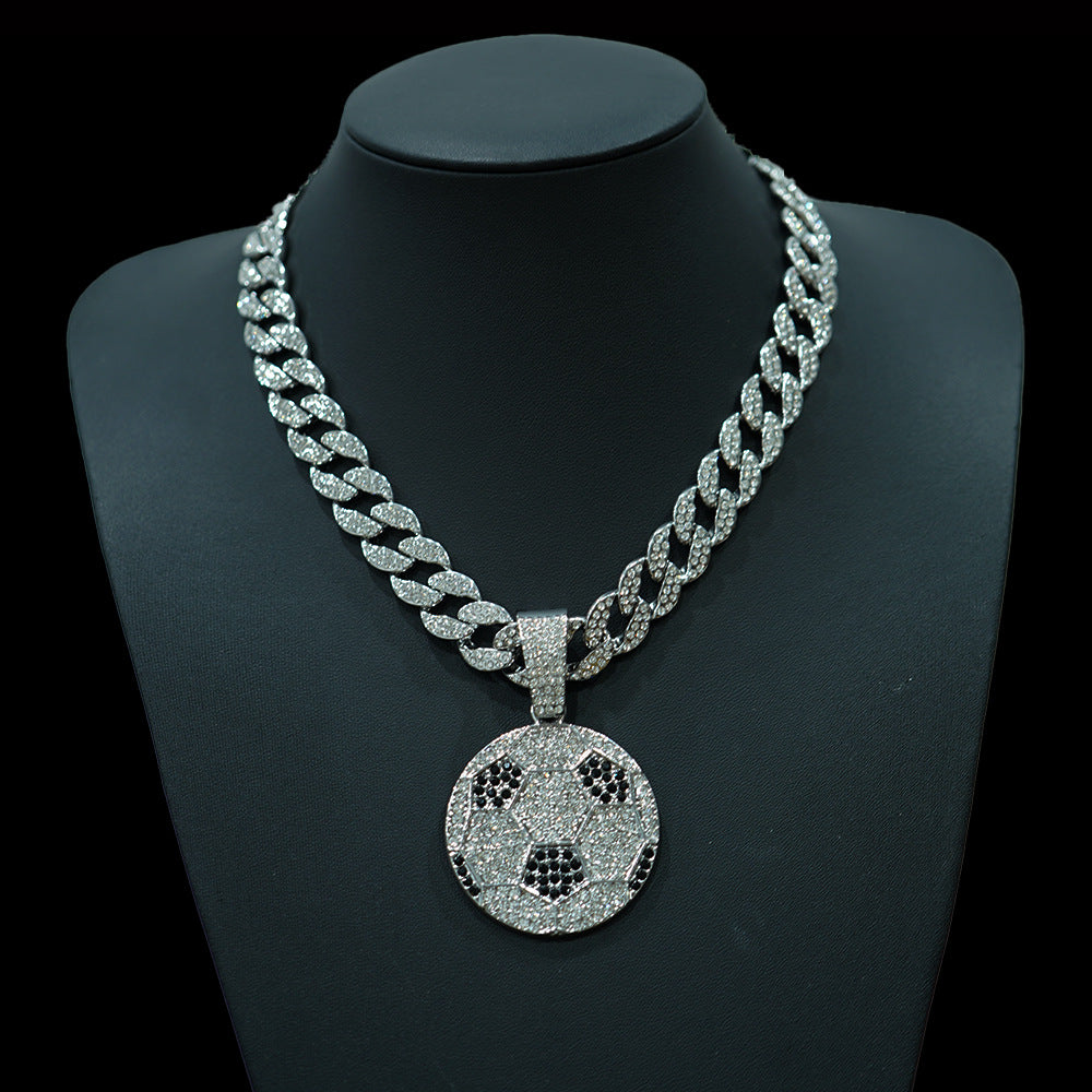 Men's World Cup Full Diamond Football Alloy Necklaces