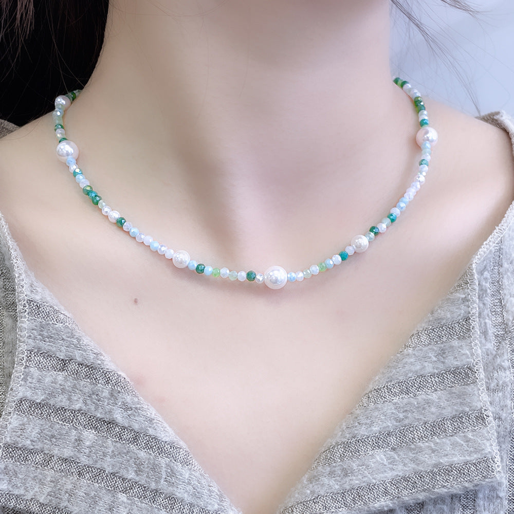 Style Glass Beaded Small Fresh Mixed Color Clavicle Chain Necklaces