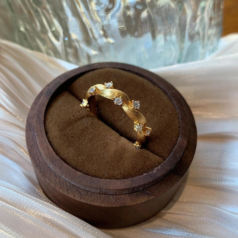 Plant Series Inlaid Spot Drill Brushed Thorns Rings