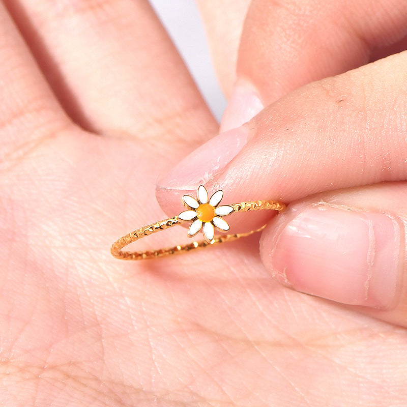 Niche Daisy Flowers Titanium Steel Simple Rings