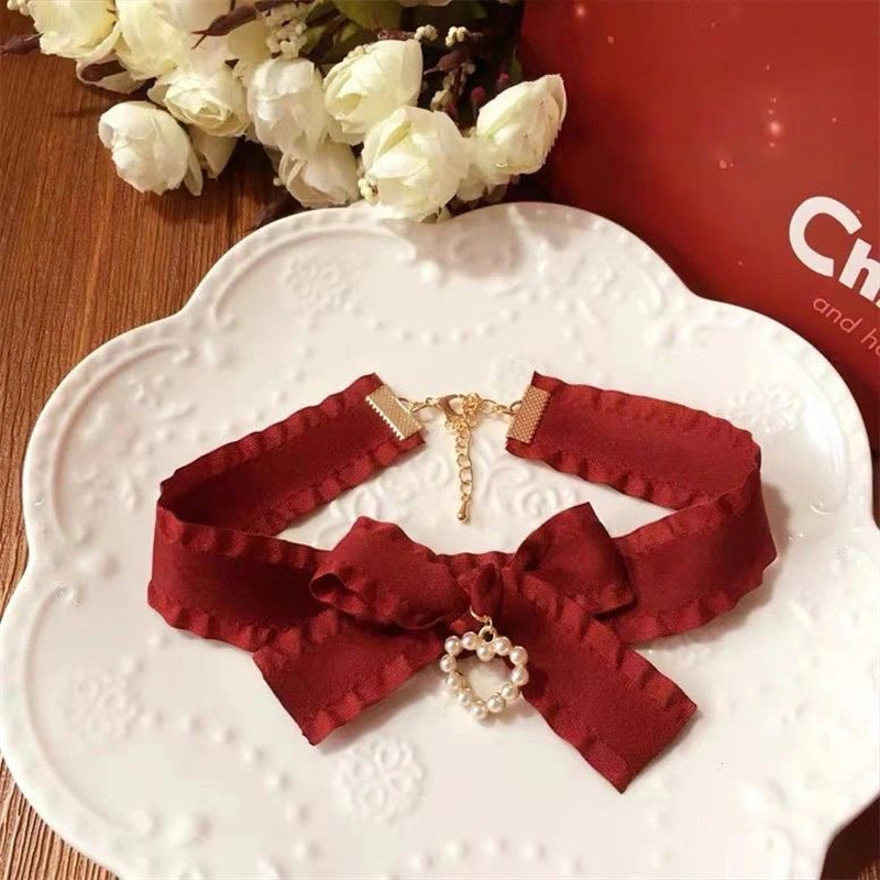 Lace Love Heart Bow Tie Collar Niche Lolita Pure Desire Necklace