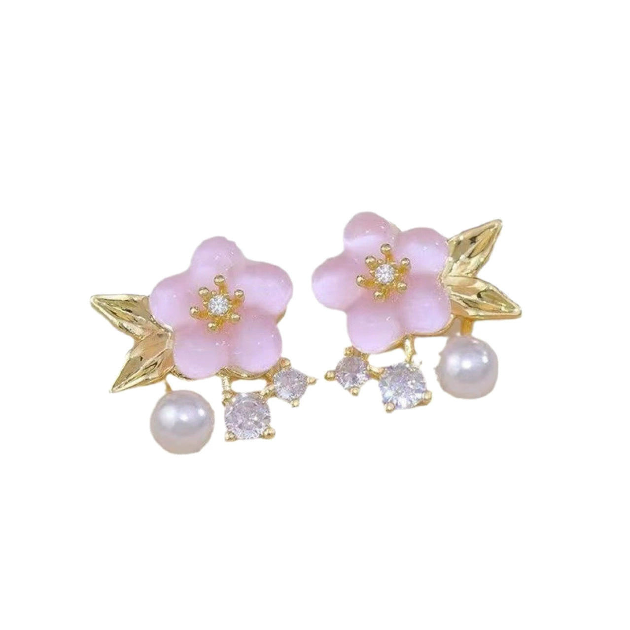 Super Fairy Gentle Pink Versatile Pearl Flower Female Sweet High Stud Earrings