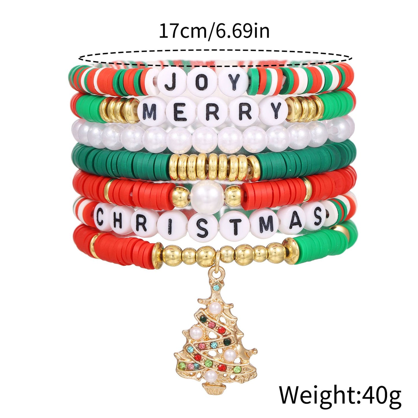 Red Green Christmas Letter Polymer Clay Bracelets