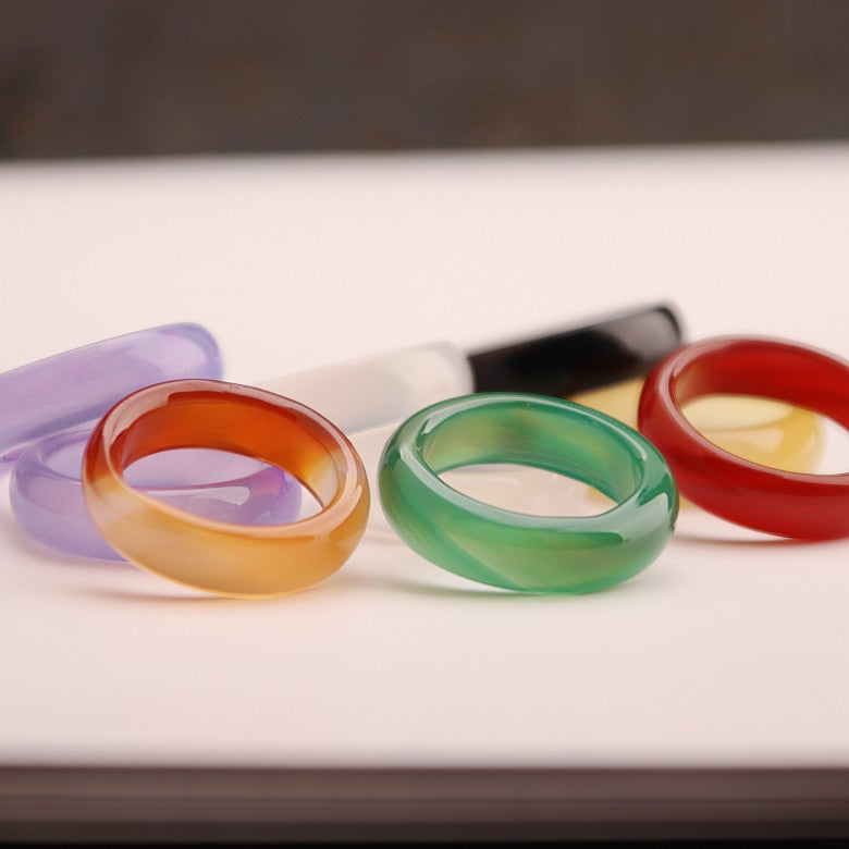 Agate Green White Pink Couple Tail Rings