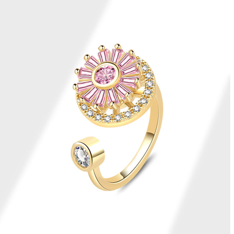 Spinning Female Personality Snowflake Opening Rotatable Rings
