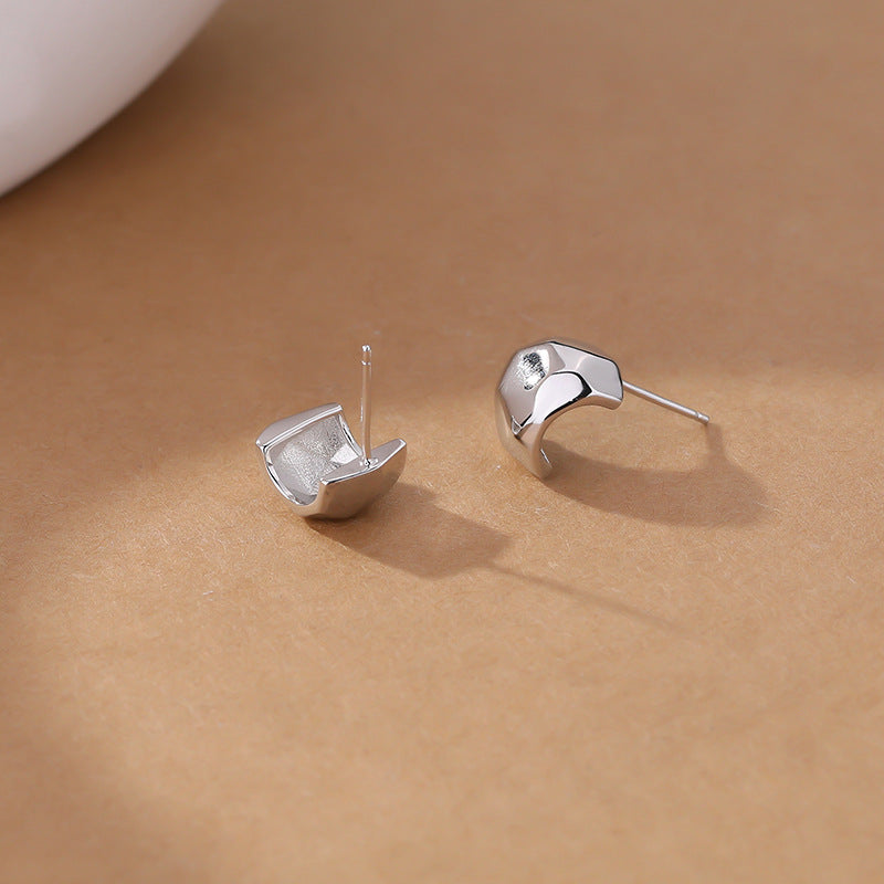 Women's Sterling Sier Simple Ear Cold Surface Earrings