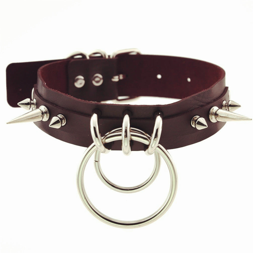 Environmental Protection Leather Fashion Spike Rivet Neckband Double Necklace