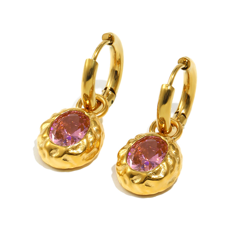 Luxury Stainless Steel Plated Beating Pattern Oval Earrings