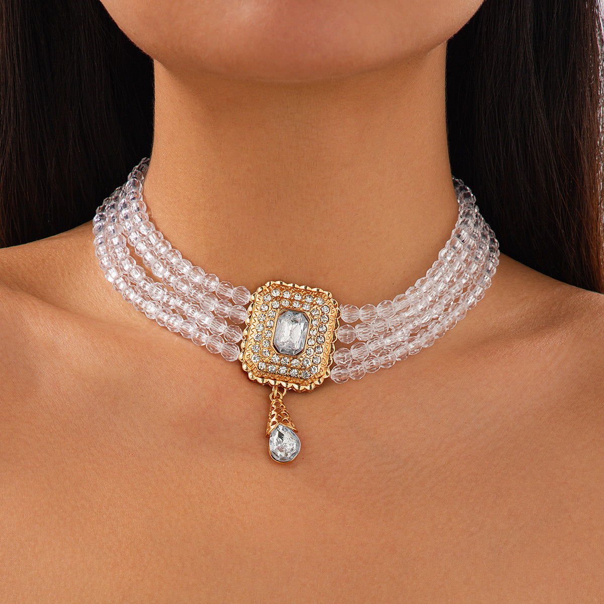 Style Crystal String Beads Vintage Square Necklaces