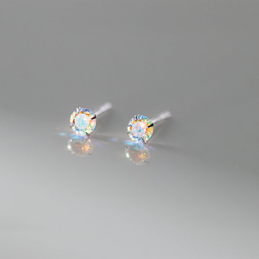 Women's Sier Fashion Simple Single Diamond Color Earrings