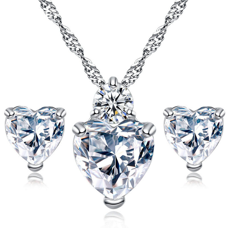 Women's Loving Heart Zircon Ear Simple Fashion Jewelry Set
