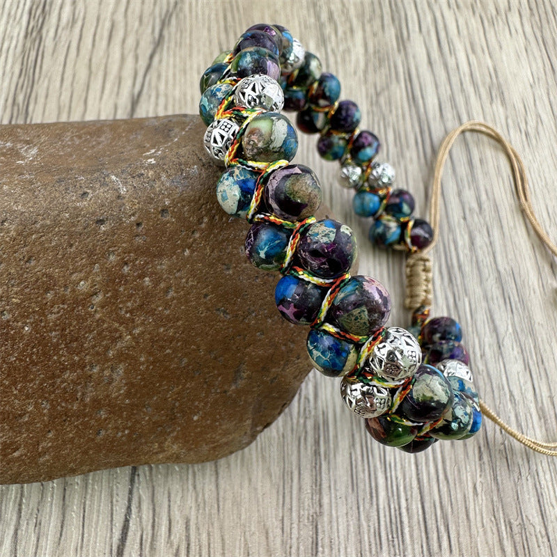 Hand-woven Purple Emperor Stone Yoga Energy Bracelets