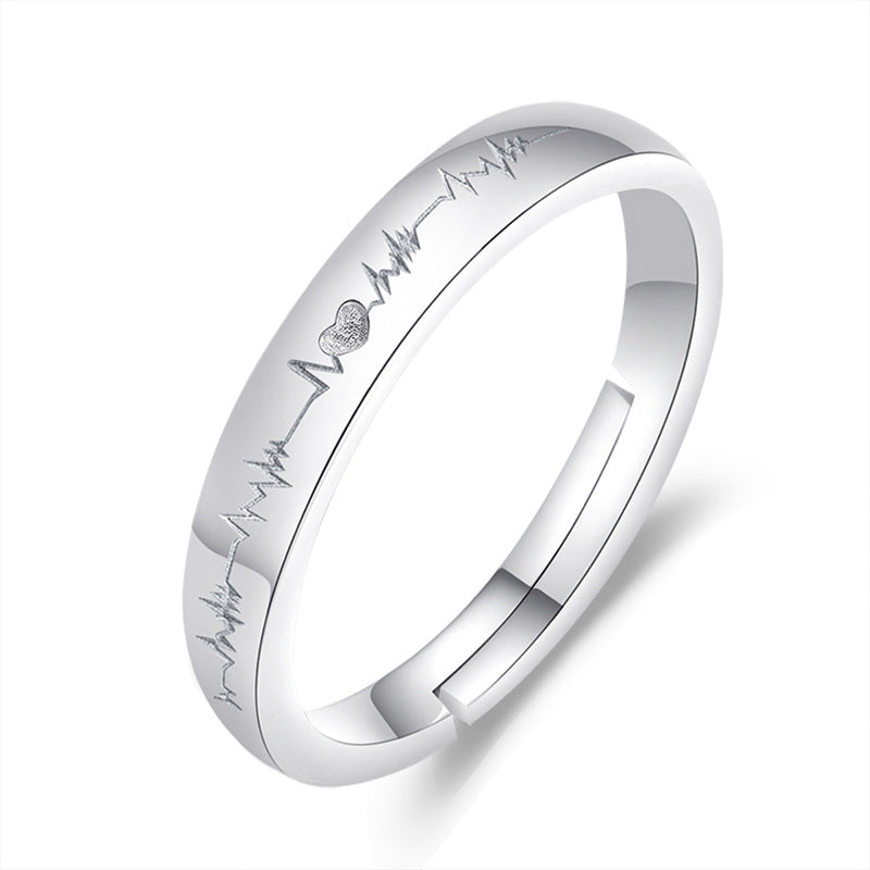 Women's & Men's Couples Openings Sier-plated Couple Fashion Ecg Rings