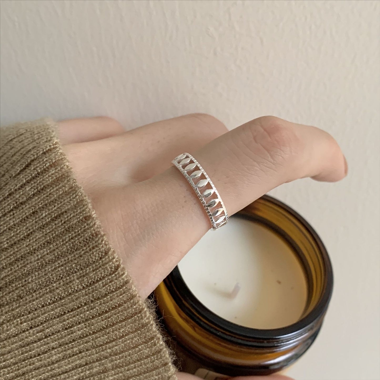 Fan Korean Jewelry Sterling Sier Olive Hollow Simple Rings
