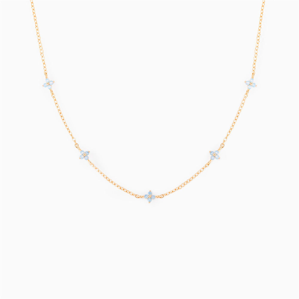 Small Blue Flowers Female Micro Inlaid Zircon Necklaces