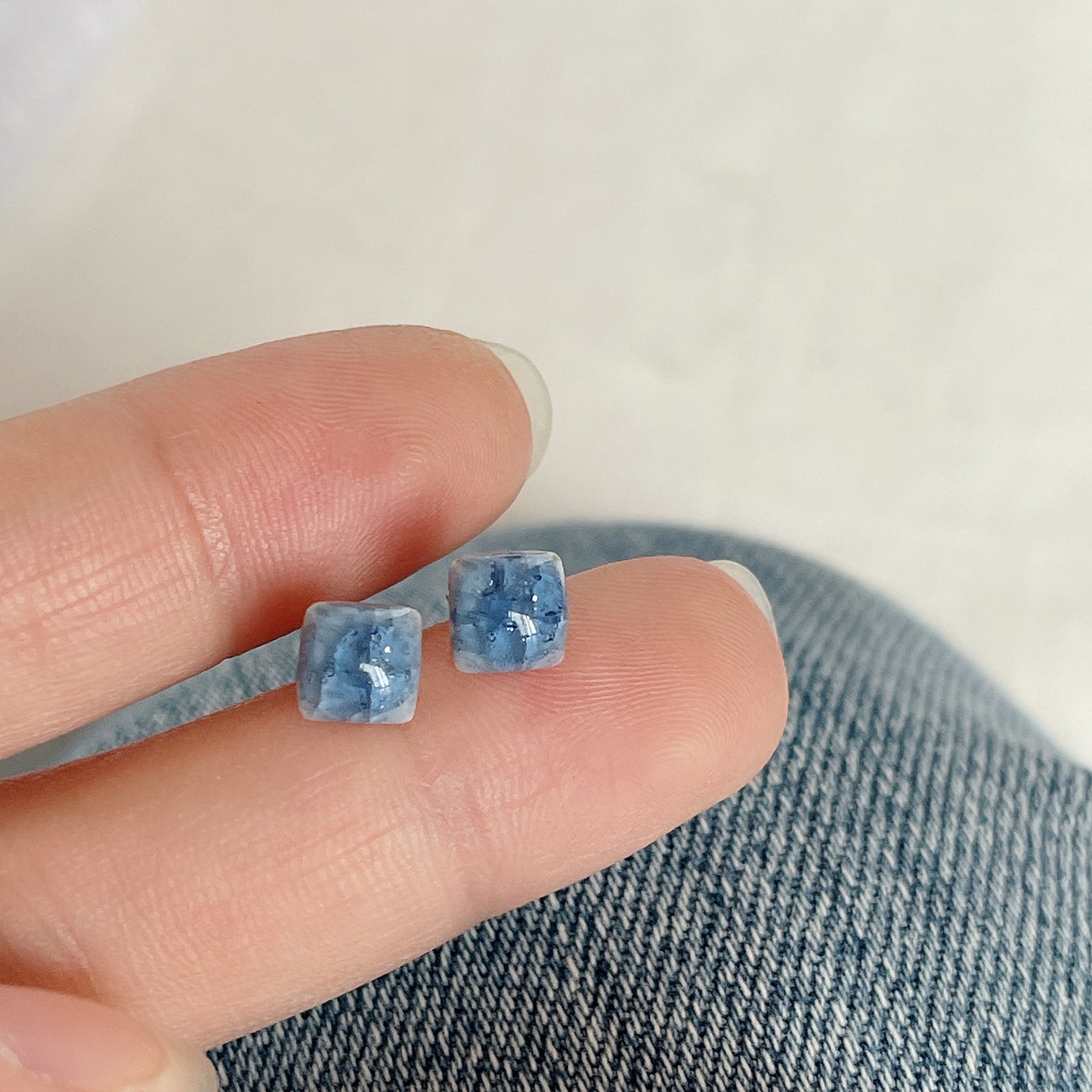 Ceramic Ice Crack Square Steel Needle Petite Stud Earrings