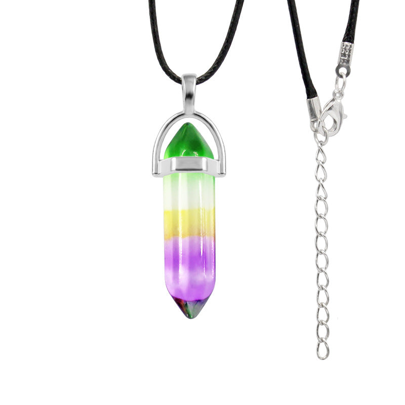 Natural Stone Hexagon Prism Fashion Crystal Necklaces