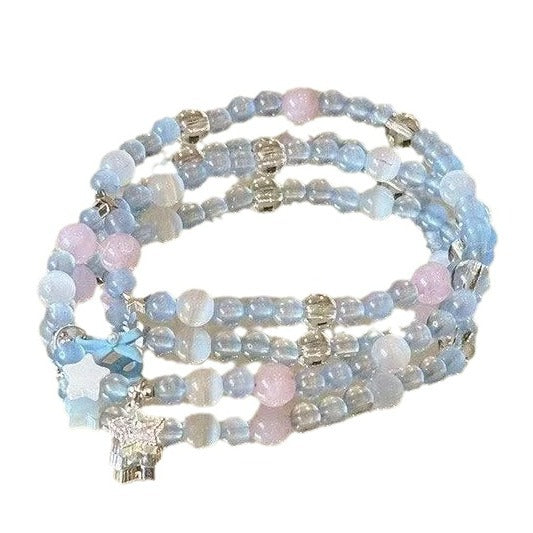 Navy Blue Sapphire Bow Beaded Female Mori Bracelets