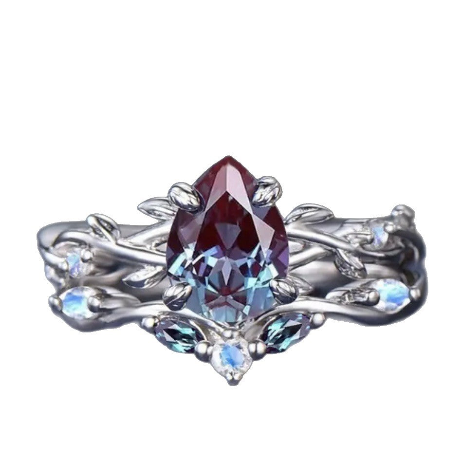 Women's Colorful Stone Diamond Water Drop Zircon Simple Rings