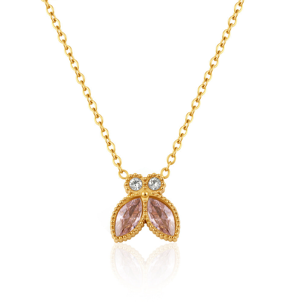 Women's Elegant Fashion Butterfly Inlaid Zircon Stainless Steel Gold Plated Pendants