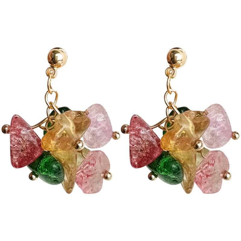 Fresh Glass Crystal Sier-plated Pin Handmade Design Stud Earrings