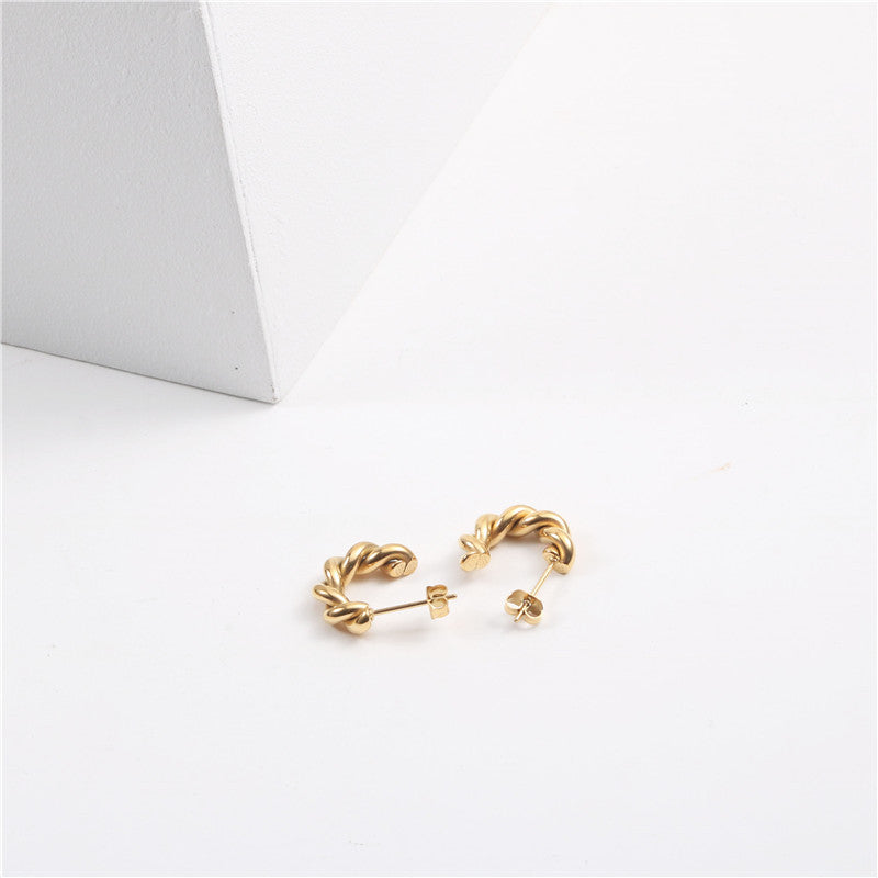Twist Fashionable Gift Titanium Steel Gold Earrings