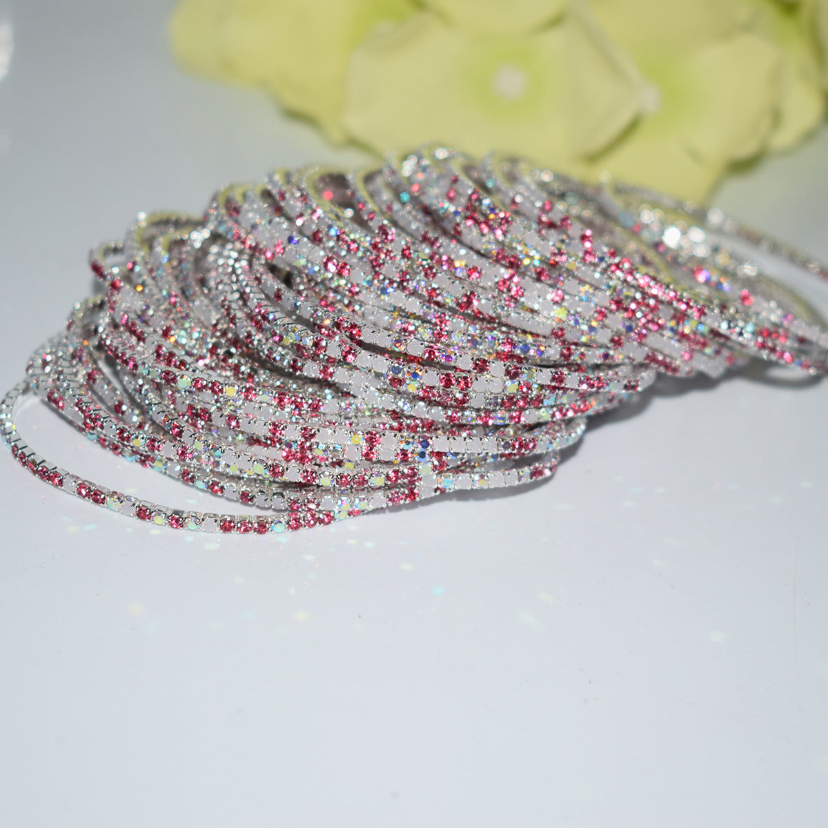 Row Colorful Rhinestone Female Live Grab Chain Bracelets