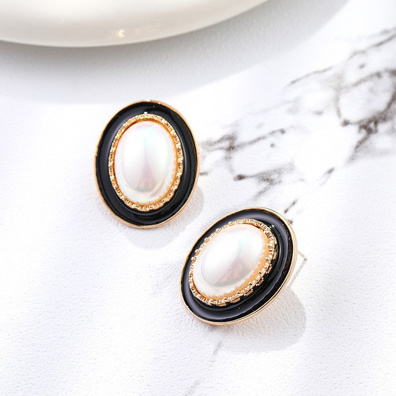 Needle Mermaid Pearl Female Simple Ear Clip Geometric Stud Earrings