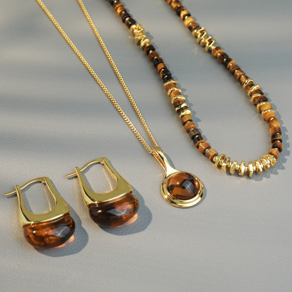 Retro Tigereye Handmade Beaded Accessories Round Necklaces