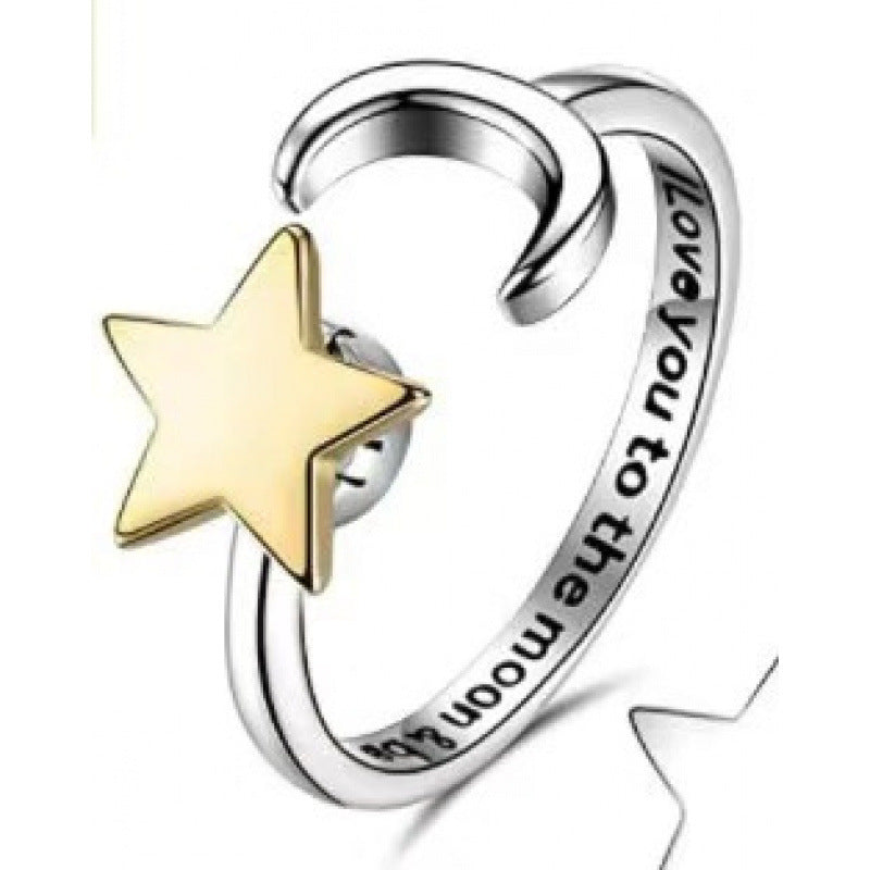 Women's Lettering Adjustable Anxiety Relief Open Decompression Zircon Ring