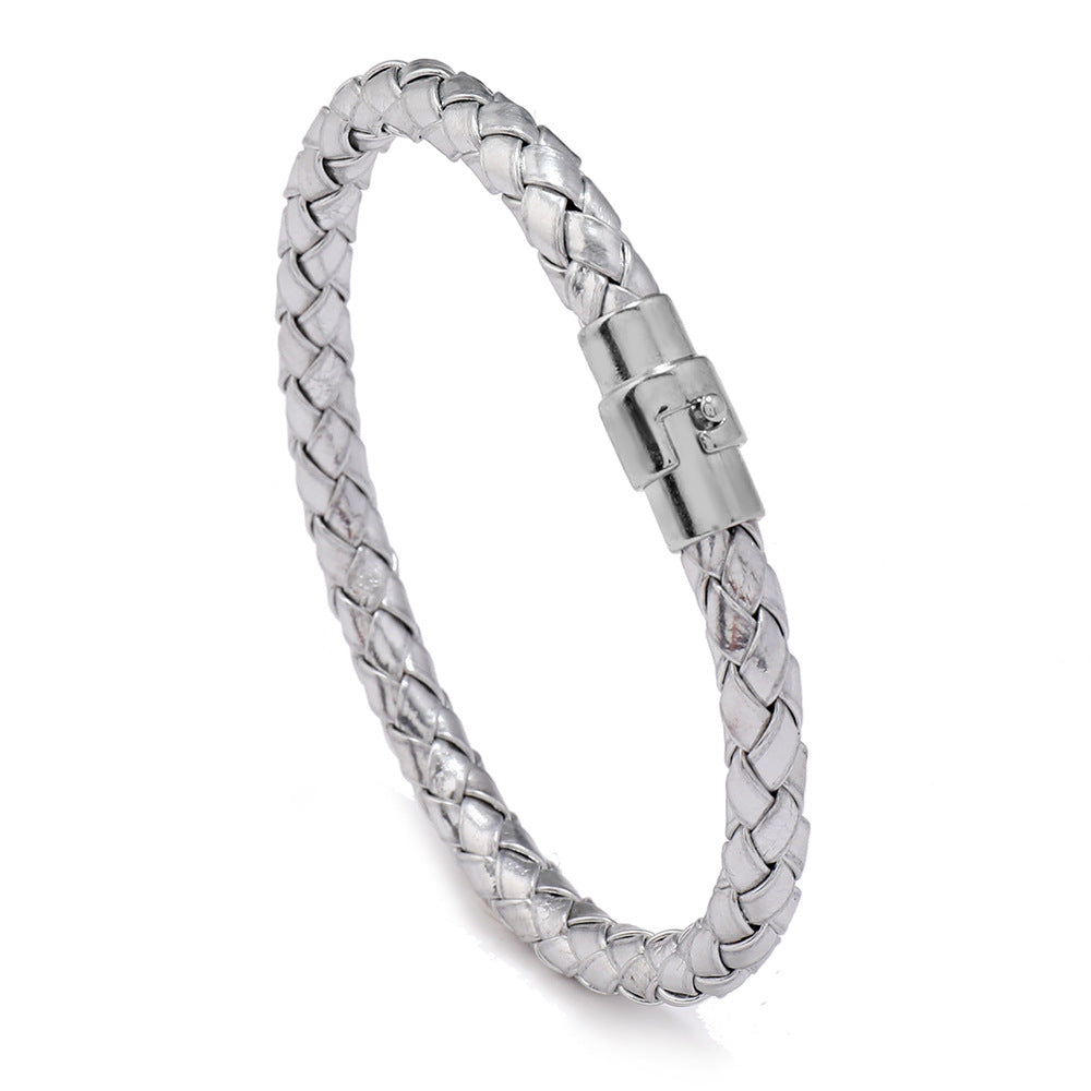 Men's Safety Catch Leather Rope Woven Couple Bracelet
