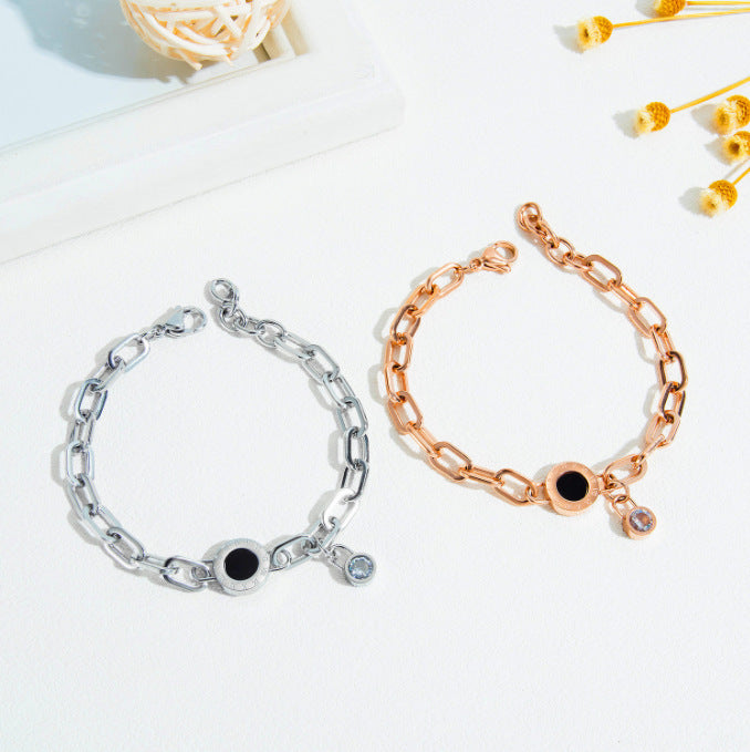 Women's Fashion Simple Version Titanium Steel Diamond Bracelets