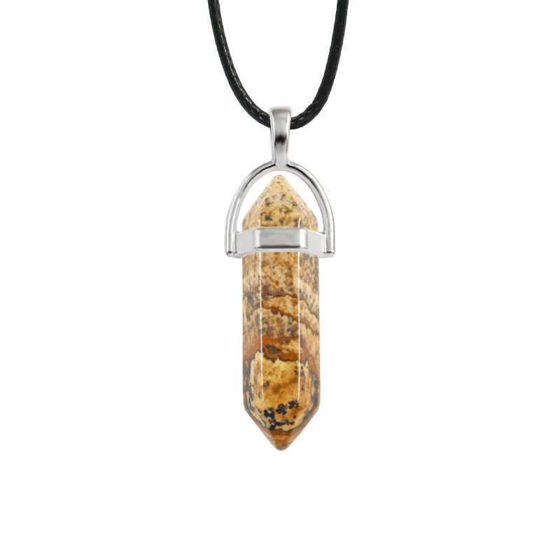 Natural Stone Hexagon Prism Fashion Crystal Necklaces