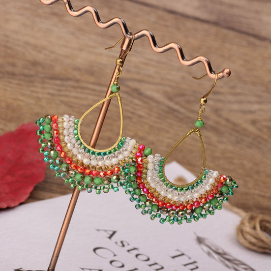 Hand-woven Green Natural Stone Retro Ethnic Style Bohemian Earrings