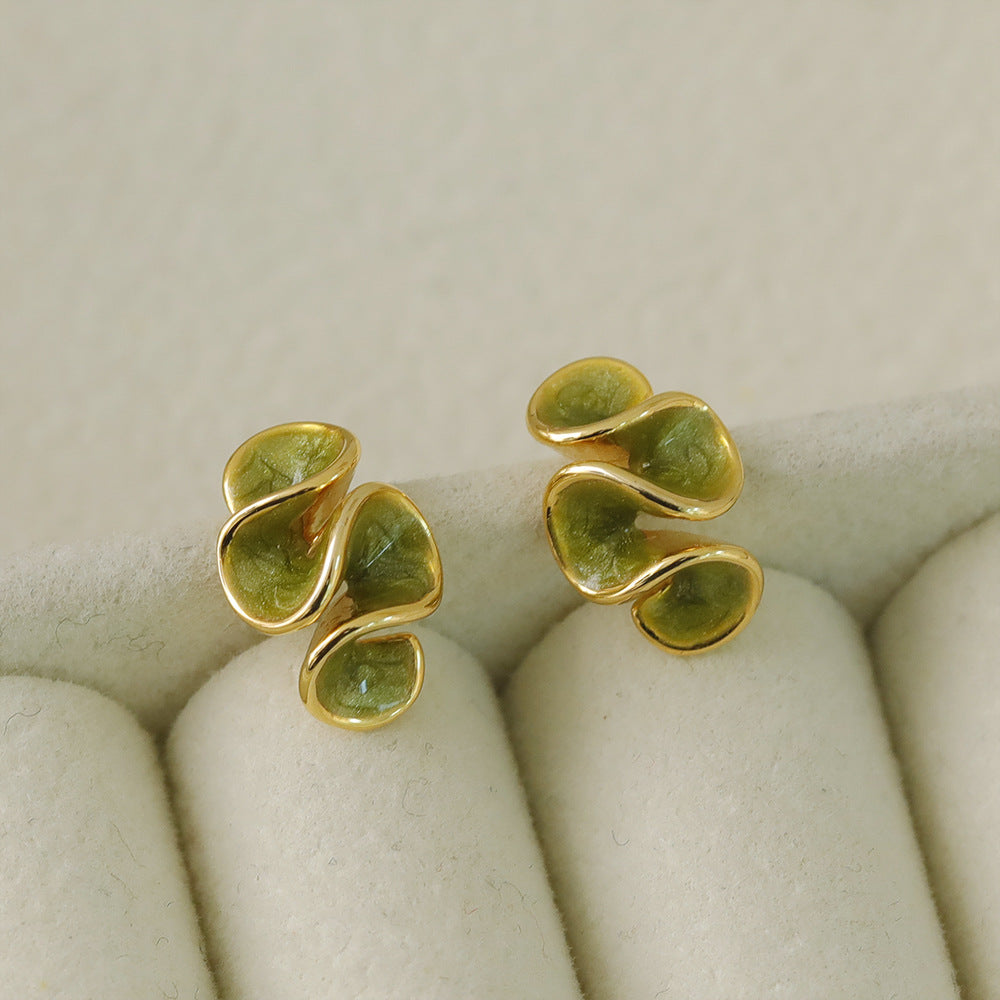 Summer Ruffled Drop Oil Sier Needle Pleated Earrings